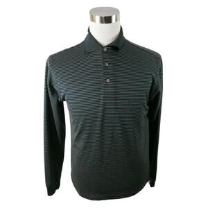 Top Flite Mens Black Pin Striped Activewear Polo Shirt Small Long Sleeve